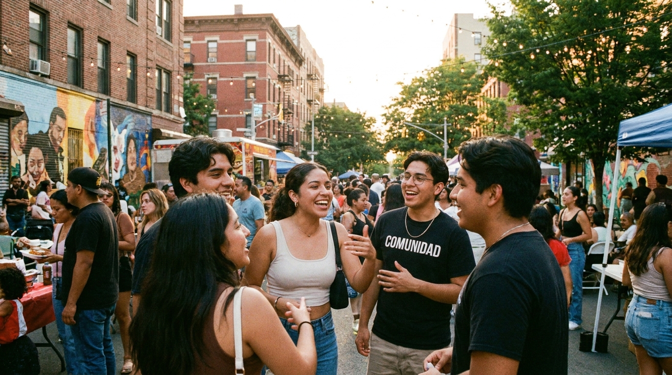 Young Latinos talking at a community event