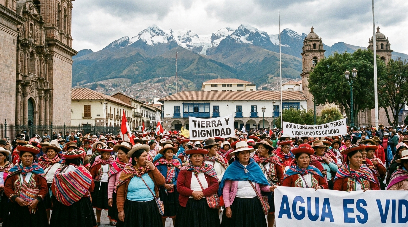 Indigenous Peruvian women at a protest in Lima demanding justice
